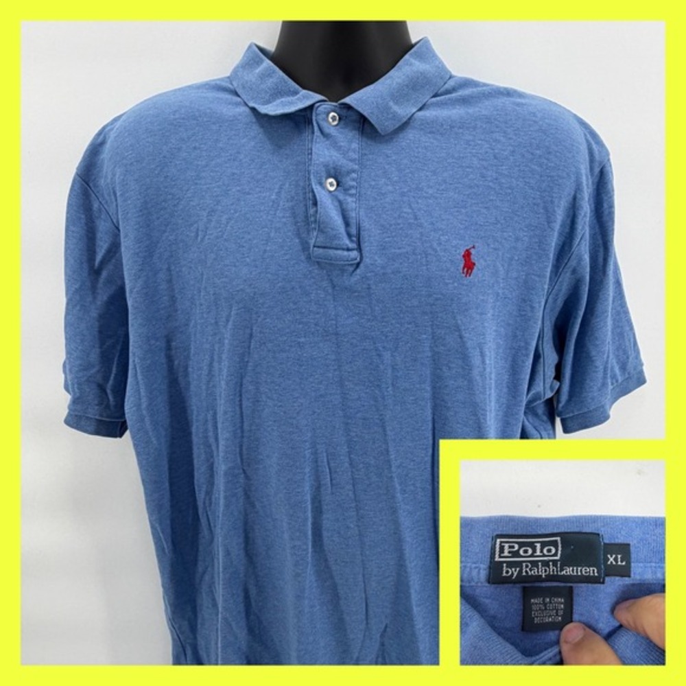 Polo Ralph Lauren Polo Shirt Men XL Blue Short Sleeve Heathered Cotton Pony Logo